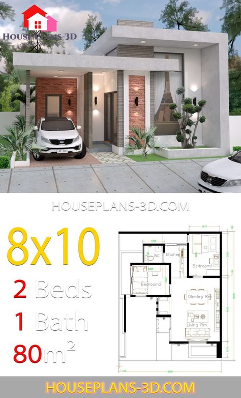 Modern House Plans 3d House Design 10x12 With 3 Bedrooms Terrace Roof In 2020 Flat Roof House Plans, House Plans 3d, Terrace Roof, Flat Roof House, Little House Plans, Roof House, Modern Small House Design, Simple House Design, House Plan Gallery