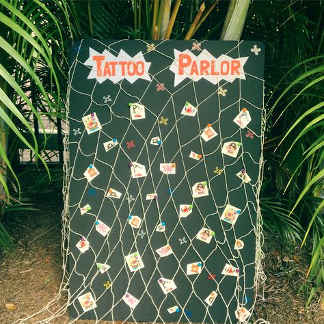 Pirate Party Tattoo Parlor, Gasparilla Party Ideas, Tattoo Parlor Birthday Party, Pirate Theme Games, Pirate Balloon Arch, Pirate Bachelorette Party, Pirate Party Adult, Pirate Tattoo Parlor, Pirates Of The Caribbean Birthday Party