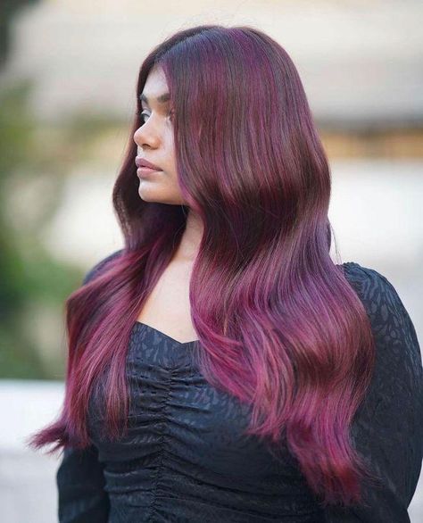 Blonde For Black Hair, Plum Hair Color Ideas, Plum Hair Color, Natural Dark Blonde, Hair Color Plum, Winter Hair Colors, Plum Hair, Blue Black Hair, Rich Brunette