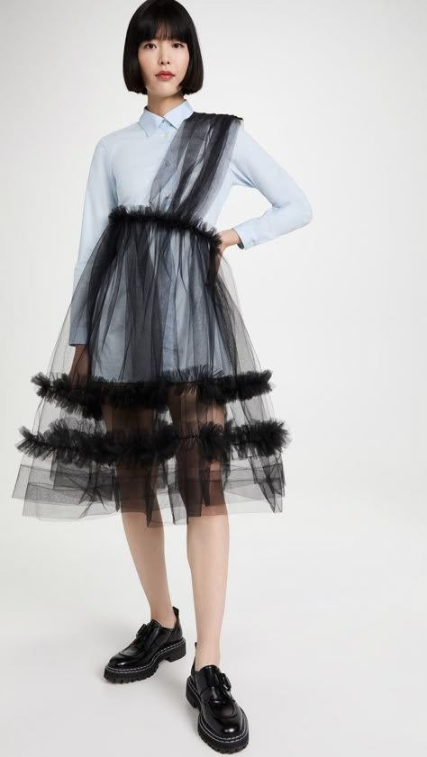 Tulle Overlay Dress, Frilled Dress, Fancy Frocks, Sandy Liang, Dress Tulle, Frill Dress, Overlay Dress, Casual Fall Outfits, Collar Dress