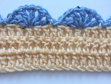 Simple Shell Stitch Crochet Edging Pattern Crochet Shell Pattern, Edging Crochet, Crochet Scalloped Edge, Crochet Edging Pattern, Crochet Blanket Border, Crochet Blanket Edging, Crochet Border Patterns, Crochet Edgings, Crochet Border