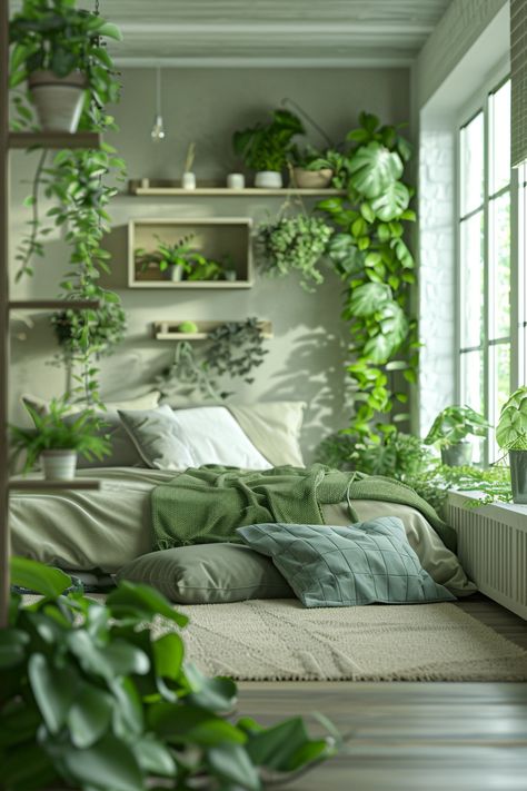 Bedroom With Plants, Organic Modern Bedroom, Sleep Box, Bedroom Wall Decor Ideas, Artist Work, Bedroom Decor Inspiration, Classy Decor, Bedroom Plants, Plants Indoor