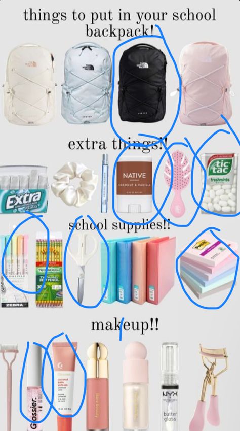 Bag Necessities, Back To School Preppy, School Locker Decorations, Preppy School Bag, School Emergency Kit, Road Trip Kit, School Backpack Essentials, Middle School Survival, Preppy School Supplies