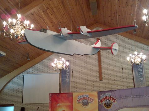 Our Worship Rally Hangar at Amazing Wonders of Aviation VBS Airport Theme, Balsa Plane, Around The World Theme, Sunday School Decorations, Aviation Theme, Cardboard Model, Vbs 2023, Airplane Theme, Library Inspiration