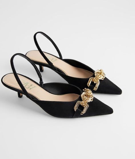 Zara Slingback Kitten Heel Shoes Black Slingback Heels, Women Dress Shoes, Hak Tinggi, Kitten Heel Shoes, Chain Women, Metal Detail, Girly Shoes, Elegant Shoes, Snow Boots Women