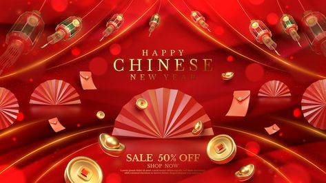 Red Banner Background, Chinese New Year Background, Red Banner, Poster Club, Chinese New Year Design, New Year Design, New Year Banner, Money Envelopes, Banner Background