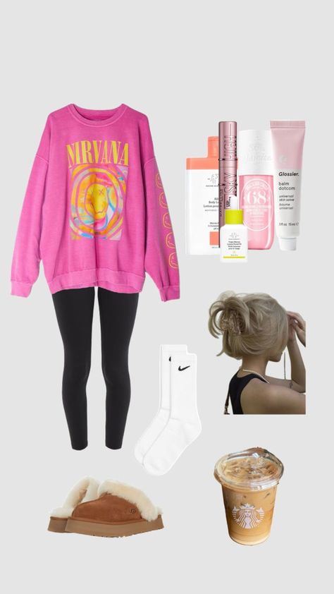 Checkout juliemckenner's Shuffle #outfitinspo #preppy #nirvana #comfy #beauty Nirvana Hoodie Outfit, Nirvana Sweatshirt Outfit, Preppy Nirvana, Nirvana Clothes, Nirvana Outfit, Nirvana Hoodie, Middle School Fashion, Ugg Outfits, 2023 Vibes