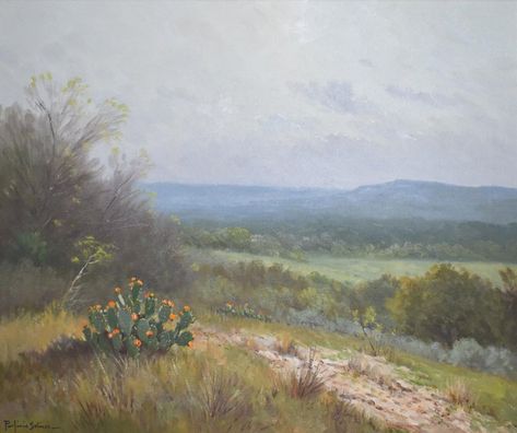 Texas Hill Country Art, Country Landscape Paintings, Texas Hill Country Landscape, Hill Country Landscape, Inexpensive Landscaping, Hill Landscape, Paintings Landscape, Pear Cactus, Texas Hills