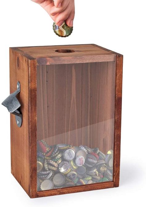 Beer Cap Collector, Beer Cap Holder, Beer Storage, Bottle Cap Opener, Beer Bottle Cap, Beer Holders, Wood Projects That Sell, Beer Caps, Home Decor Crate