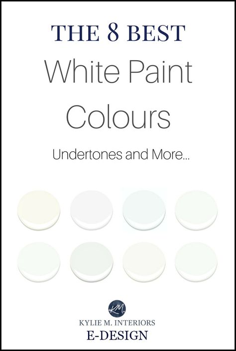 The best white paint colours, Benjamin Moore, Undertones and LRV. Kylie M E-design and online color consultant expert White Paint Blue Undertone, White With Blue Undertone, White Paint With Blue Undertones, White Paint Colours, Color Consultant, Interior Paint Colors For Living Room, Sherwin Williams Alabaster, Interior Paint Colors Schemes, Best Interior Paint