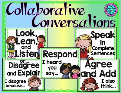 Collaborative Conversations Posters! Perfect for partner talk. Class Discussion Anchor Chart, Collaborative Posters Classroom, Collaborative Conversation Anchor Chart, Conversation Between Teacher And Student, Collaborative Teaching Strategies, Academic Conversations, Philosophy For Children, Partner Talk, Collaborative Classroom