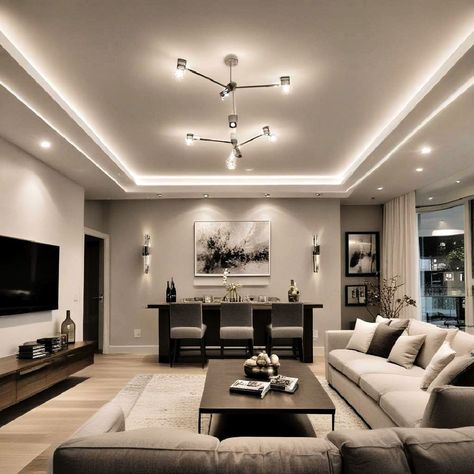 25 Living Room Ceiling Lighting Ideas for a Cozy Ambience Large Living Room Lighting Ideas, Dropped Ceiling Lighting, Overhead Lighting Living Room, Living Room Lighting Low Ceiling, Canned Lighting In Living Room, Living Room Ceiling Lights Ideas, Living Room Lighting Ideas Ceiling, Low Ceiling Living Room, Living Room Ceiling Design Modern