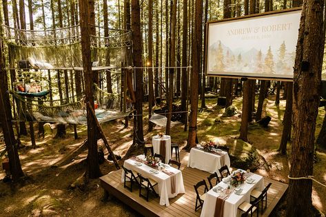 Emerald Forest Washington Micro Wedding Micro Wedding Seating, Wedding Seating Ideas, Forest Reception, Micro Wedding Venues, Wedding Gathering, Forest Washington, Forest Wedding Venue, Seattle Wedding Venues, Wedding Table Seating