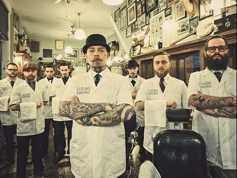 If you don't know what the schorem barbershop is, its a barbershop in the netherlands that specializes in classic mens… by alex-icey Old School Barber Shop, Mens Barbershop, Barber Apron, Vintage Barber, Mens Cuts, Barber Life, Trendy Tattoos, Mens Hairstyles Short, Pompadour