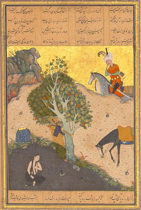 16th Century Painting by Shaikh Zada - Khosrow Catches Sight of Shirin Bathing Nude - Nazmiyal Persian Literature, 16th Century Paintings, Tragic Love Story, Persian Miniatures, Ancient Persian Art, Miniature Map, Persian Painting, Tragic Love, Tragic Love Stories