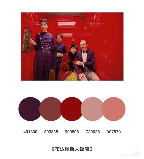 Wes Anderson Color Palette Hex Codes, Wes Anderson Color, Party Color Palette, Wes Anderson Color Palette, Color Palette Hex Codes, Movie Color Palette, The Grand Budapest Hotel, Wes Anderson Films, Cinema Colours