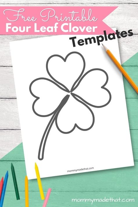 Free Printable Four Leaf Clover Template Four Leaf Clover Template, Clover Craft, Shamrock Template, Water Color Pencils, St Patrick's Day Crafts, Different Shades Of Green, Irish Blessing, Pretty Designs, Irish Traditions