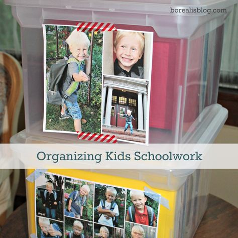 How I organized my kids' school work: 10 years worth into two file boxes! Kids School Organization, School Work Organization, Kids School Papers, School Paper Organization, School Keepsake, Ideas For Organizing, File Boxes, Kids Memories, School Memories