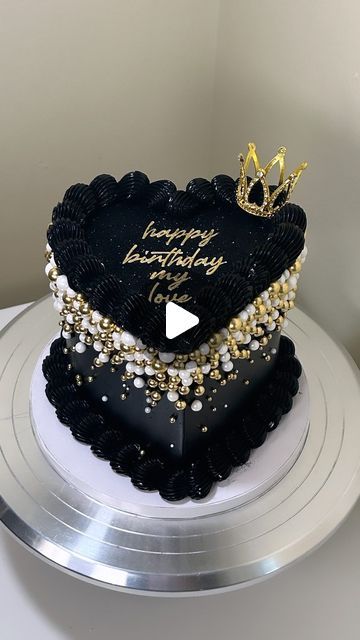 ximi_treats on Instagram: "Gold and black heart cake 🖤" Black Heart Cake With Pearls, Black Silver Heart Cake, 40th Birthday Ideas For Women Themes Black, 30th Birthday Heart Cake, Black Cake With Pearls, Black And Gold Heart Cake, Happy Birthday Aesthetic Wishes, 30th Birthday Cakes Ideas For Women, Black Cake Decoration