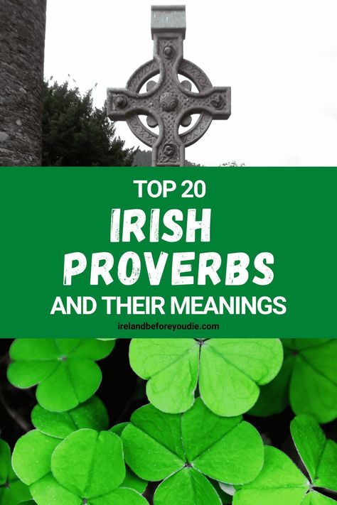 Over time, the Irish language has developed many “Seanfhocal” (simply meaning “old word”), or proverbs, guiding you through life in Ireland an beyond with their infinite meanings and teachings. Here are 20 of the best Irish proverbs and their meanings, filled with humour, wisdom, and knowledge that you can take with you anywhere you go. #Irishproverbs #Irishwisdom #Irishseanfhocal Irish Quotes Tattoos, Irish Drinking Quotes, Irish Quotes Gaelic, Irish Proverbs Quotes, Irish Gaelic Tattoo, Funny Irish Jokes, Irish Blessing Quotes, Irish Phrases, Irish Dinner