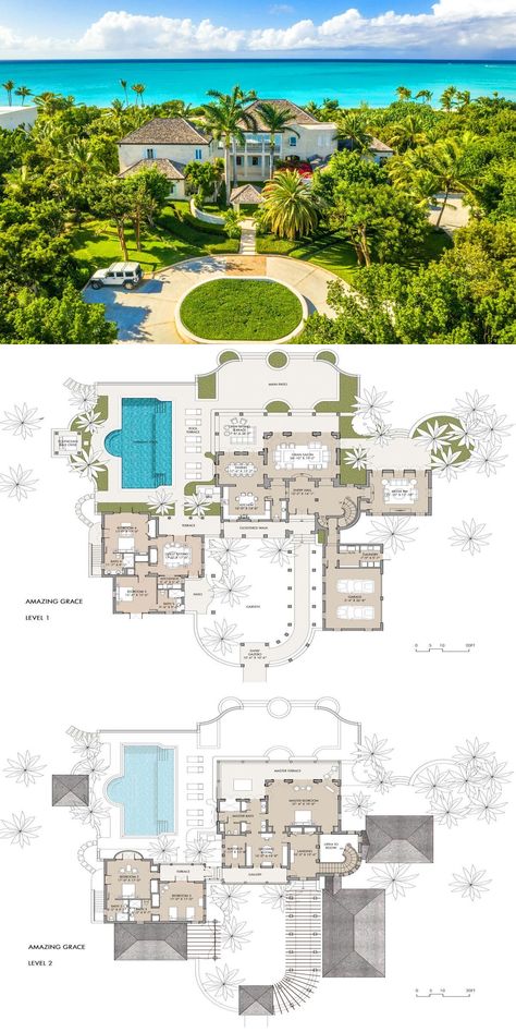 Luxury House Floor Plans, Mansion Plans, Multigenerational House Plans, Grace Bay Beach, House Plans Mansion, Grace Bay, Courtyard House Plans, Mansion Floor Plan, House Floor Design