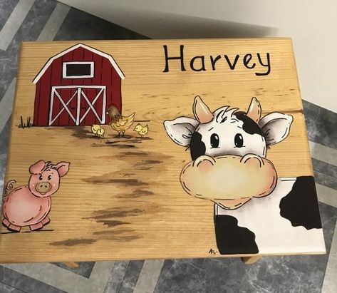 Barn Yard Stool, Step Stool, Kids Step Stool, Farm Stool, Children's Step Stool, Personalized Stool, Farm Nursery, Bathroom step stool, Pig Kids Bathroom Step Stool, Hand Painted Stools, Childrens Step Stool, Bathroom Step Stool, Rooster Wall Art, Handmade Stool, Nursery Bathroom, Painted Stools, Farm Nursery