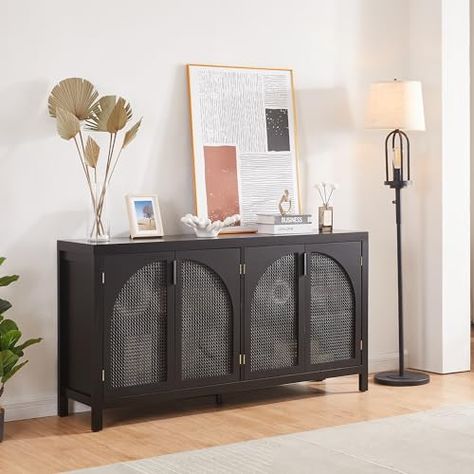 Anita singyah's Amazon Page Black Buffet Sideboard, Black Tv Console, Wine Seller, Black Sideboard Buffet, Living Dining Room Decor, Rattan Storage Cabinet, Arched Cabinet, Black Buffet, Large Storage Cabinets