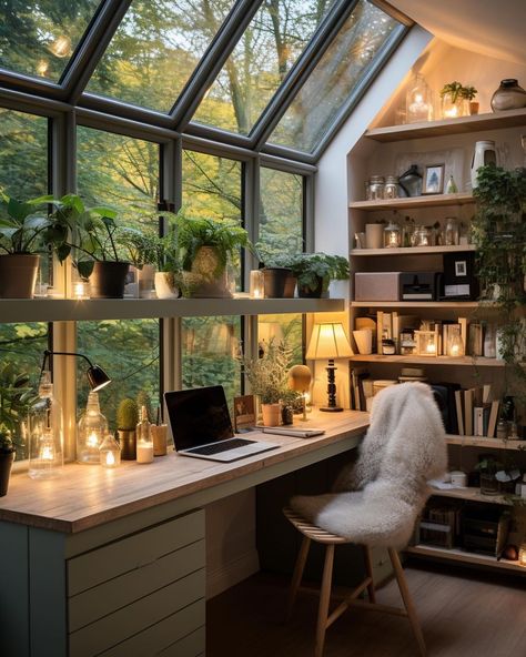 Fresh home office 🌱🤍 📸: @interioryesplz #interioryesplz #desksetup #deskinspo #planterior #urbanjunglebloggers #urbanjungleblog… | Instagram Sunroom Office, Office Goals, Garden Construction, Cozy Home Office, Food Tech, Construction Ideas, Desk Area, Lounge Ideas, Home Office Inspiration