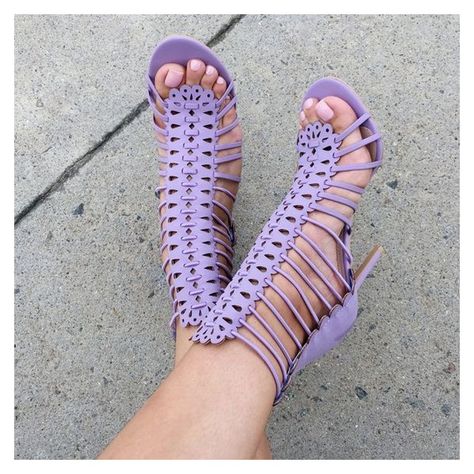 Strappy Lavender Purple Heels ❤ liked on Polyvore featuring shoes, light purple shoes, strap shoes, lavender shoes, purple shoes and strappy shoes Graduation Shoes Heels, Mint Green Shoes, Lavender Shoes, Graduation Shoes, Cute Pumps, Purple People, Purple Sandals, Purple Heels, Shoes Purple