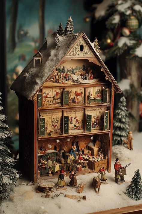 Antique Advent Calendar Vintage Christmas Church Advent Calendar, Vintage Advent Calendars, Vintage Advent Calendar, Advent Calendar Village, Little Women Christmas, Advent Calendar House, Christmas Advent Calendar Ideas, Calendar Vintage, Christmas Advent Calendars