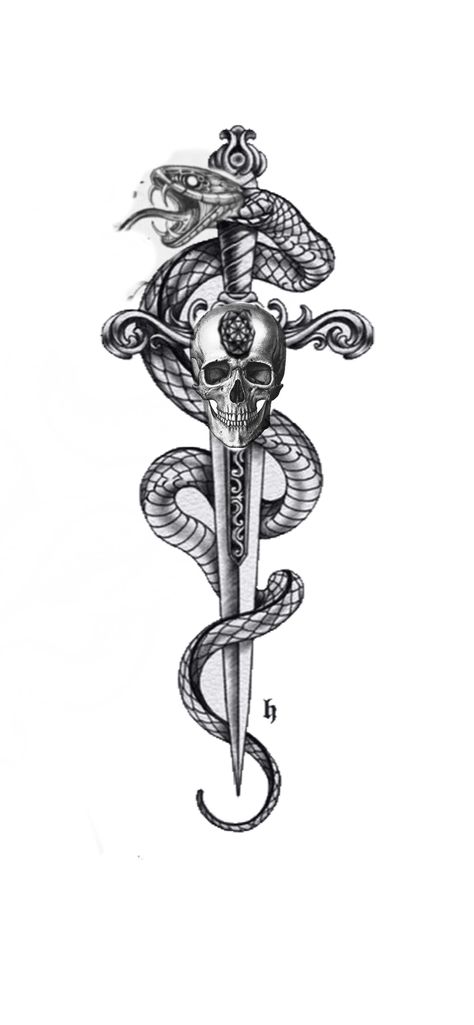 Knife Snake Tattoo Design, Dager Tattoos Snake, Viper Tattoos For Women, Spine Dagger Tattoo, Dagger And Snake Tattoo, Dagger Spine Tattoo, Snake Hand Tattoo, Snake Spine Tattoo, Dark Mark Tattoo