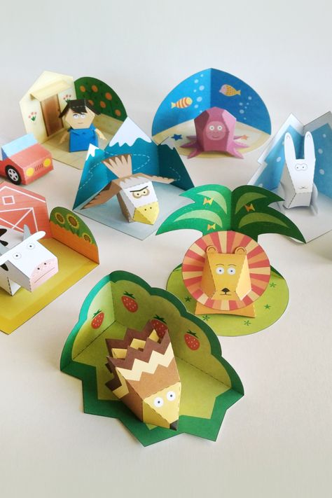 Fun paper crafts to build with kids. Paper Toys For Kids, Paper Craft Animals, Fun Paper Crafts, Craft Animals, Diy Pop Up Book, Paper Toy Printable, Printable Toys, Christmas Advent Calendar Diy, Cardboard Toys