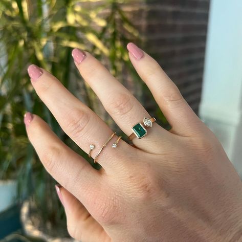 Some new jewels to start off the week! A diamond marquise and emerald open ring and a diamond wrap ring both in 14kt yellow gold 💛 Diamond Wrap Ring, Wrap Ring, Fancy Jewelry, July 1, Wrap Rings, Open Ring, To Start, Emerald, Yellow Gold