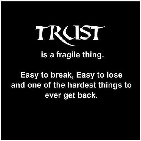 Trust is a fragile thing. Easy to break, Easy to lose and one of the hardest things to ever get back. Trust No One Quotes, Broken Trust, Betrayal Quotes, Trust Quotes, Life Quotes Love, Awesome Stuff, True Words, Meaningful Quotes, The Words