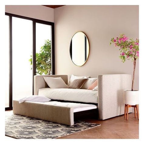 West Elm Urban Daybed + Trundle, Twill, Stone ($959) ❤ liked on Polyvore featuring home, furniture, sofas, west elm sofa, stone bed, west elm day bed, stone furniture and twill sofa Daybed Trundle, Trundle Daybed, Daybed Bedroom, Mid Century Daybeds, West Elm Bedding, Leather Daybed, Trundle Mattress, Oversized Furniture, Daybed With Trundle