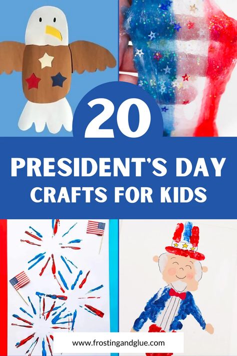 Looking for some fun and educational activities for Presidents' Day? Check out these awesome crafts for kids from Frosting and Glue! From a paper plate George Washington to handprint Abraham Lincoln, these crafts are perfect for celebrating some of America's most beloved presidents. With easy-to-follow instructions and simple materials, these crafts are perfect for kids of all ages. Head over to Frosting and Glue and start making some patriotic Presidents' Day crafts with your kids today! Abraham Lincoln Craft Preschool, Presidents Day Preschool Crafts, Presidents Day Activities For Toddlers, Preschool Presidents Day Activities, Presidents Day Crafts For Kids Preschool, Preschool Presidents Day Crafts, Presidents Day Crafts For Toddlers, Preschool Hat Craft, Presidents Day Preschool