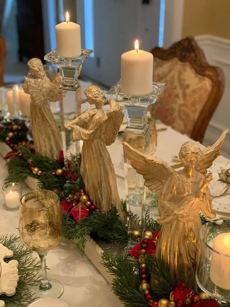 Christian Christmas Table Decorations, Christian Christmas Table Centerpieces, Nativity Scene Table Centerpiece, Nativity Centerpiece Table Decorations, Angel Table Decorations, Christ Centred Christmas Decorations, White And Gold Christmas Table With Angels, Religious Christmas Decorations, Catholic Christmas Decorations