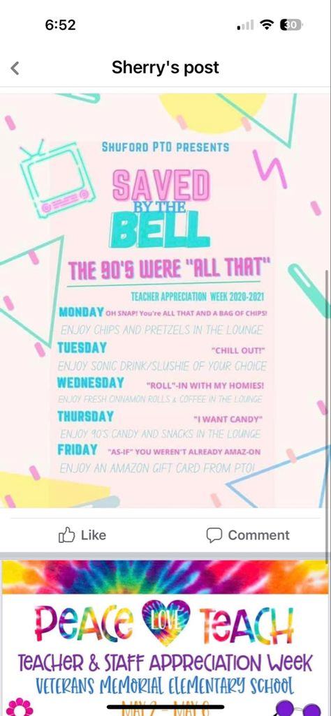 After School Appreciation Week, 90s Themed Teacher Appreciation, Totally 90s Teacher Appreciation, Decades Teacher Appreciation Week, Groovy Teacher Appreciation Week, 90s Teacher Appreciation Week, 90s Theme Teacher Appreciation Week, Teacher Appreciation Week Themes Ideas, Staff Appreciation Themes