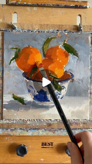 Impressionist Oil Paintings, Oil Painting Landscape Tutorial, How To Paint Still Life, Oranges In A Bowl, Allaprima Painting, Lemon Art Paintings, Oil Painting Videos For Beginners, Still Life Inspiration, Oil Painting Process