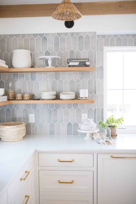 Wall With Floating Shelves, Backsplash Paint, Pure Joy Home, Kitchen Remodeling Ideas, Colorful Tiles, Colourful Tile, Remodeling Ideas, Pure Joy, Kitchen Remodeling