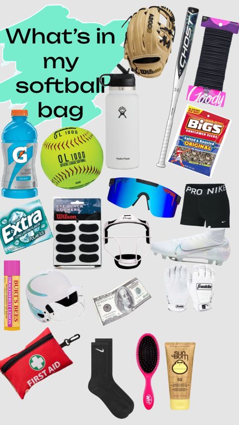 #whatsinyourbag whats in my softball bag Stuff To Put In Your Softball Bag, What To Put In Sports Bag, What’s In My Softball Bag, What To Put In Your Softball Bag, What To Keep In Your Softball Bag, Baseball Bag Essentials, Travel Softball Must Haves, Softball Bag Essentials, Softball Mom Bag Essentials