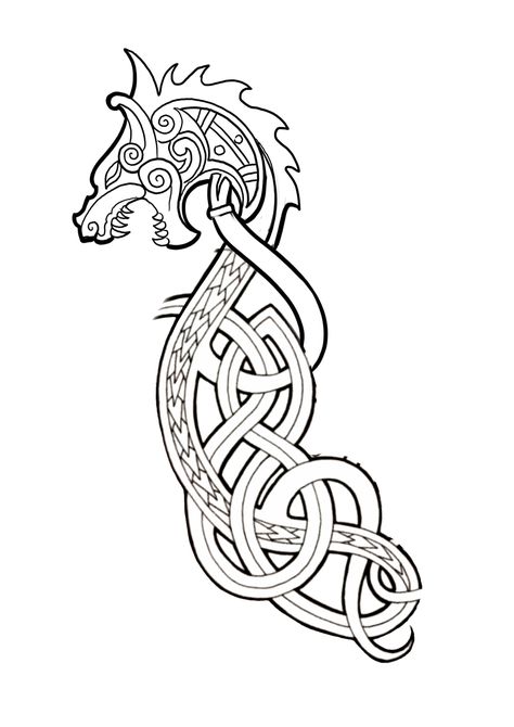 Norwegian Dragon Tattoo, Fafnir Tattoo, Viking Knotwork Tattoo, Nordic Drawings, Viking Ship Tattoo Design, Nordic Art Vikings, Norse Dragon Tattoo, Nordic Dragon Tattoo, Dragon Tattoo Sleeve