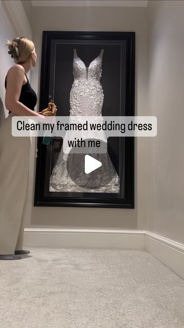 Megan and Mark on Instagram: "Come clean my wedding dress with me 🫶🏼🥰  • • • #weddingdress #weddingday #weddingideas #framedart #framedweddingdress #framedwallart #maggiebrides #homeaccount #neutraldecor #neutralhomesfeature #neutralstyledhome #neutralhome #1930shouse #1930srenovation #1930shouserenovation" Wedding Dress Frame Display, Framed Wedding Dress Display, Wedding Dress Shadow Box Ideas, Townhome Apartment, Frame Wedding Dress, Framed Wedding Dress, Wedding Dress Shadow Box, Wedding Dress Frame, Wedding Dress Display