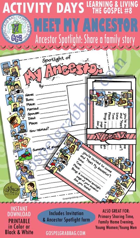 Lds Primary Family History Activities, Boys Activities, Goal Activities, Book Of Mormon Stories, Primary Activity, Pedigree Chart, Activity Day Girls, Family History Book, Blessing Words