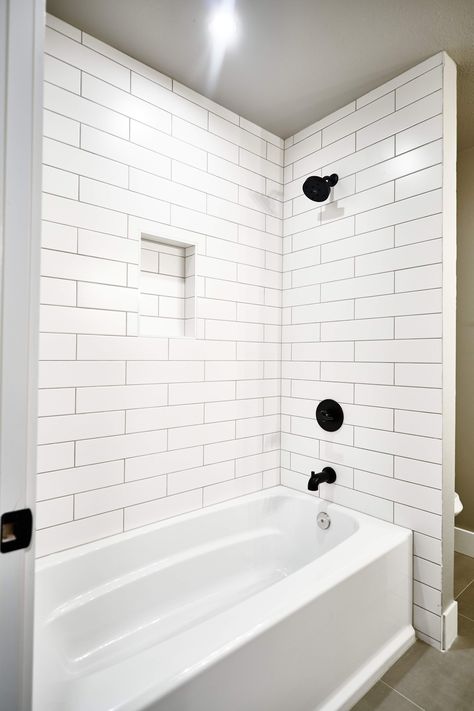 3x12 Subway Tile Bathroom Shower Walls, Tub Subway Tile, Subway Tile Tub Surround, Subway Tile Bathroom, Tile Tub, Marble Bathrooms, Tile Tub Surround, White Marble Bathrooms, Subway Tiles Bathroom