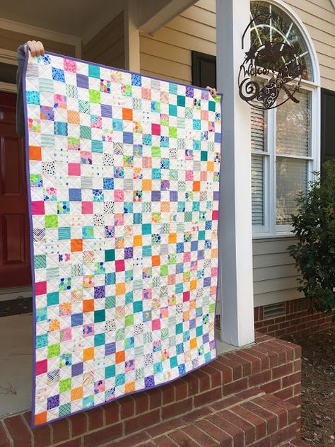 Wedding Guest Book Quilt, Checkerboard Quilt, Quilt Simple, Interesting Quilts, Stamp Quilt, First Grandchild, Making Quilts, Postage Stamp Quilt, First Quilt