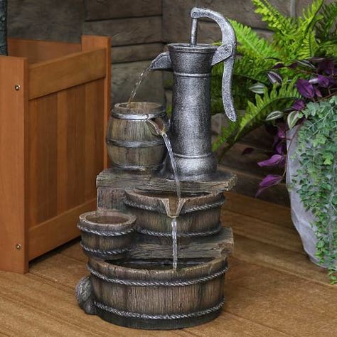 Realistic Farmhouse, Fountain Spout, Barrel Fountain, Fountains Backyard, Farmhouse Outdoor, Calming Sounds, Fountain Feature, Waterfall Fountain, Plumbing Installation