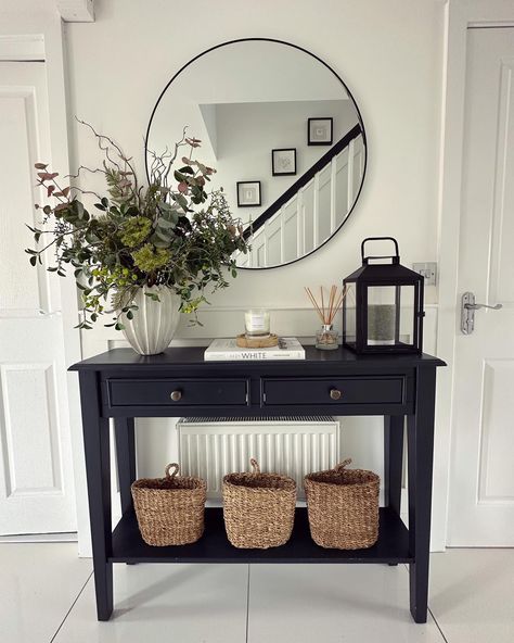 35 Hallway Decor Ideas to Transform Your Entryway Space - placeideal.com Black Console Table Decor, Decorate A Console Table, How To Decorate A Console Table, Console Table Decor Ideas, Hallway Decor Ideas, Hallway Table Decor, Console Table Decor, Grey Console Table, Welcoming Entryway