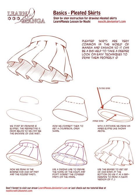 Learn Manga Basics: Pleated Skirts by Naschi.deviantart.com on @deviantART Drawing Skirts, Anime Skirts, Manga Tutorial, Skirt Diy, Anime Tutorial, Drawing Faces, Male Character, Digital Painting Tutorials, Sketches Easy