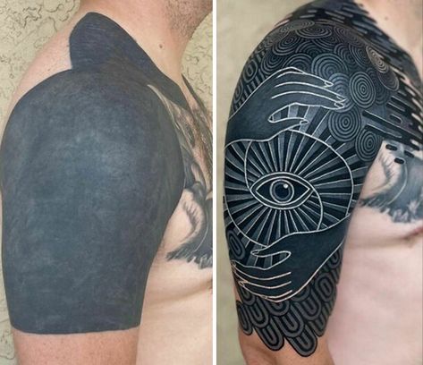 White Over Black Tattoo, Cute Owl Tattoo, Hyper Realistic Tattoo, Solid Black Tattoo, African Tattoo, Black Tattoo Cover Up, Optical Illusion Tattoo, Black White Tattoos, Cool Forearm Tattoos